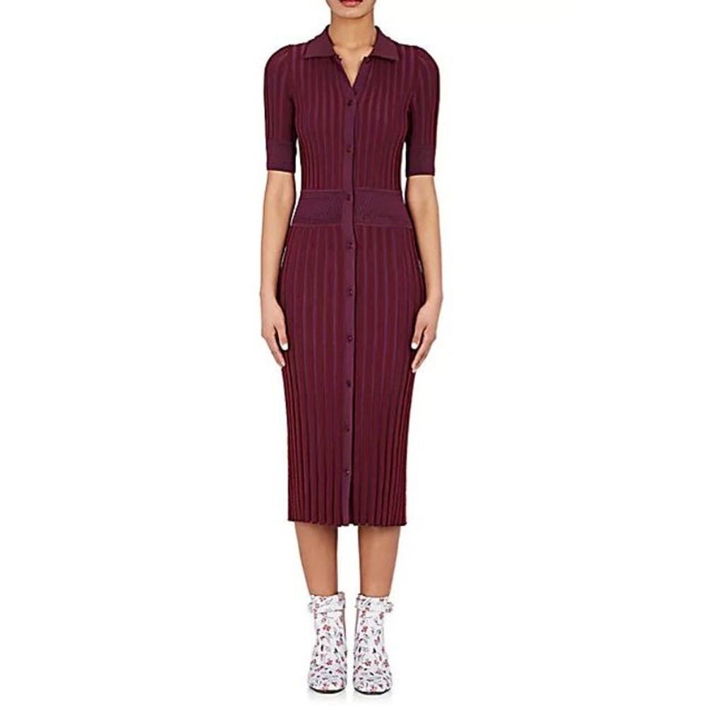 Altuzarra Olivia Midi Dress Purple Ribbed Knit Stretchy Polo Henley SZ L
